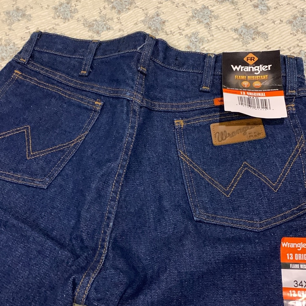 Wrangler flame resistant Jeans NEW Size 34x32 Regular Fit Men’s Dark wash Denim - Picture 6 of 9
